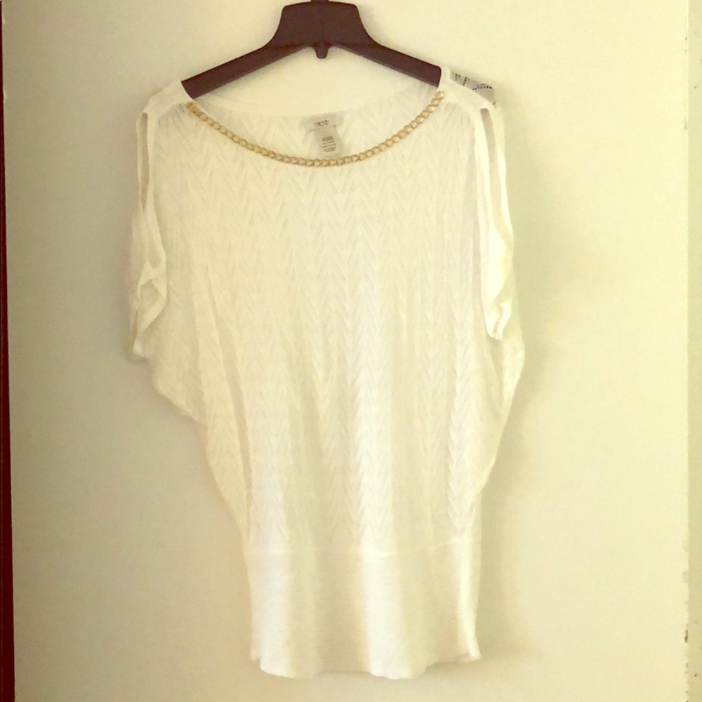 Caché White Cold-Shoulder Light Tunic Sweater - S